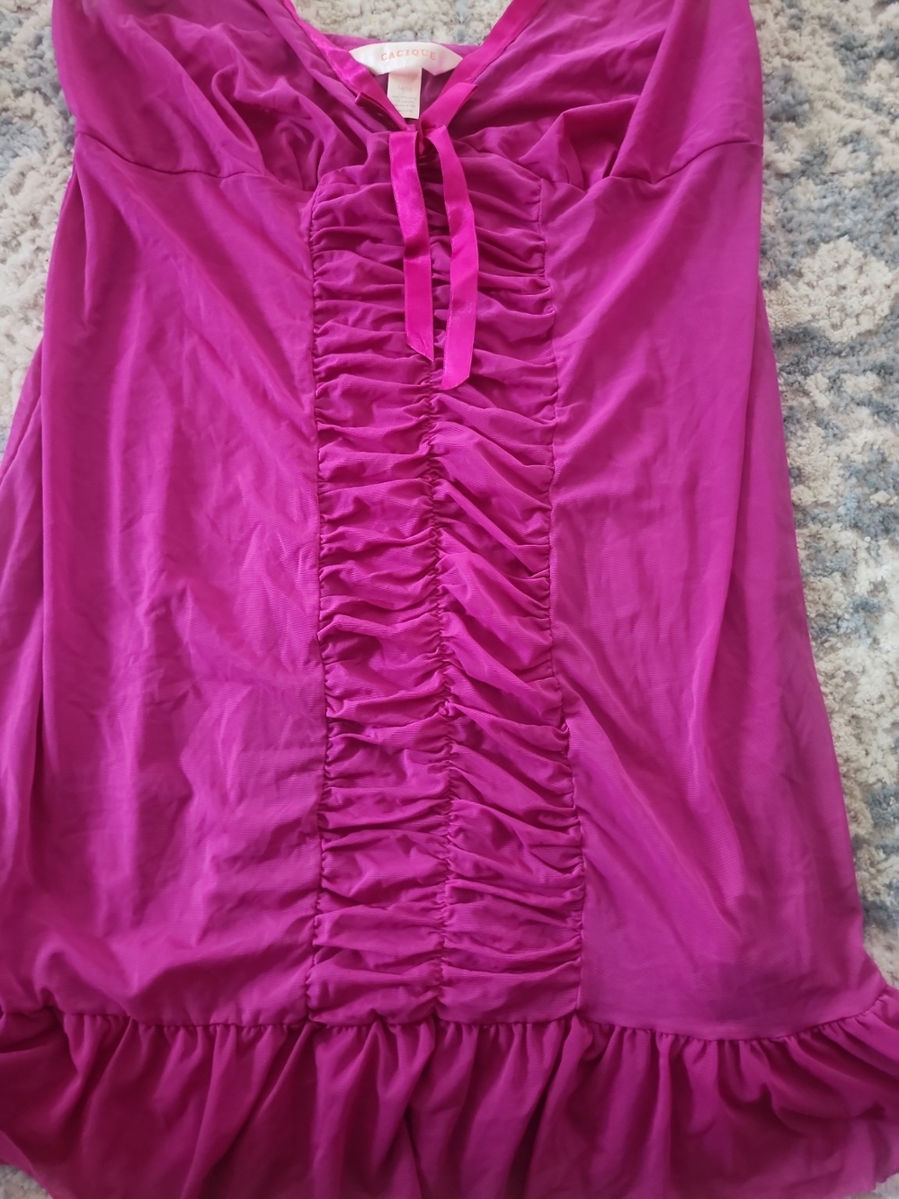Cacique Magenta Ruched Front Ruffle Chemise - Picture 5 of 7